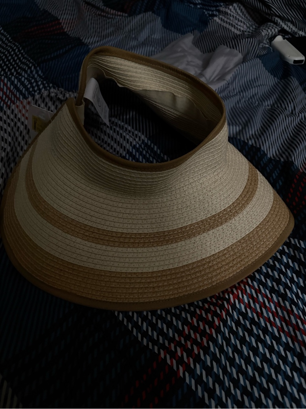 Women's Two-Tone Straw Sun Visor - Cream and Tan